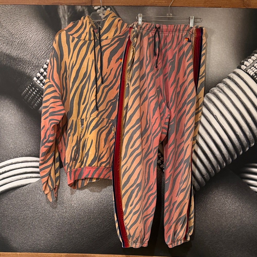 Aviator Nation Multicolor Zebra Print Hoodie & Sweatpants Set